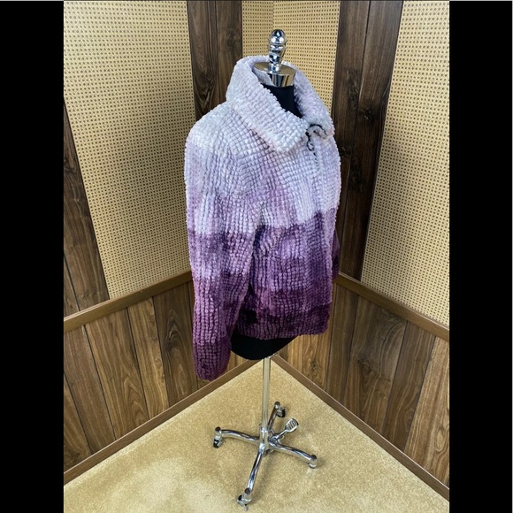JEAN CRISAN FOURRURE MADE IN CANADA DYED PURPLE OMBRE SHEARED BEAVER FUR JACKET - Picture 3 of 9